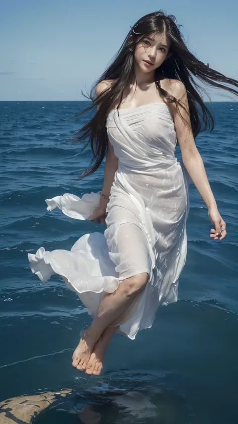 ((highest quality)), ((8K)), ((masterpiece: 1.3)), (Perfect appearance), (Photorealism: 1.6),
(太陽を背に水面を滑るように歩くJapanese Mature: 1.4), (In the middle of the ocean: 1.8), (Cobalt Blue Sea), (calm sea surface: 1.4), (There's nothing else to see: 1.8), (Cl...