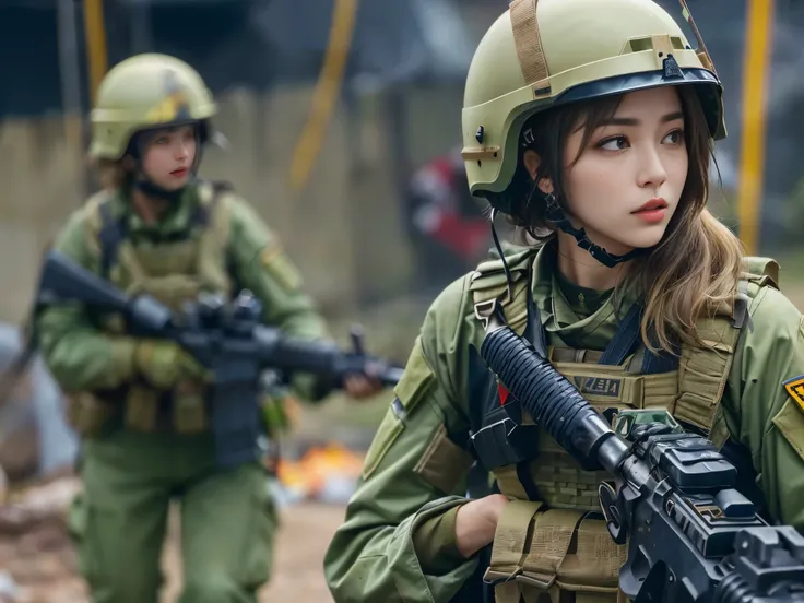 Female soldier on guard against remaining enemies