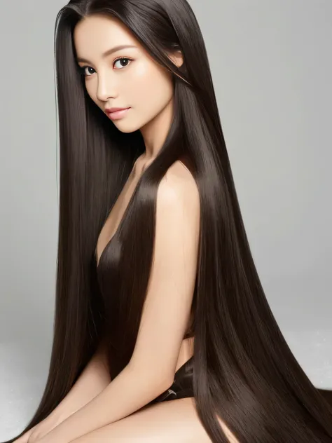 　(Upper Body Shot:1.1)　((highest quality)), ((masterpiece)), (Familiar), (Get used to it)　(Reaches up to the kneeVery long hair　highest quality　Highest detail　Reaches up to the knee、Very long hair that lasts forever:1.3　Flowing Hair　私ncredibly straight hai...