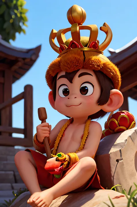 Focus on the face of the cute Monkey King