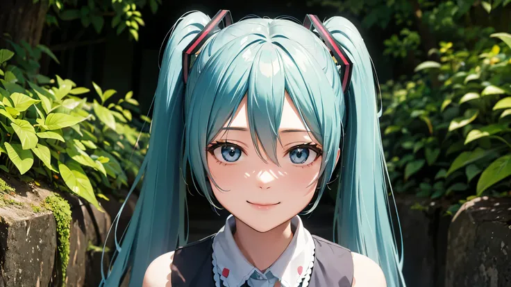 Two-dimensional characters、Hatsune Miku、Twin tails、smile、Traveling、Background of nature