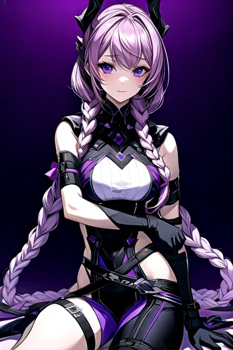 (masterpiece, best quality:1.2), 1 battle girl, solitary,purple and white ombre double braids,warframe,,warframe