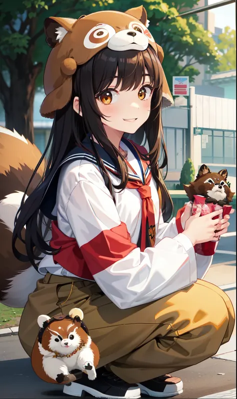 girl、smile、high school student、Tanuki Costume、Tanuki&#39;s Tail、skirt、（Small breasts）、