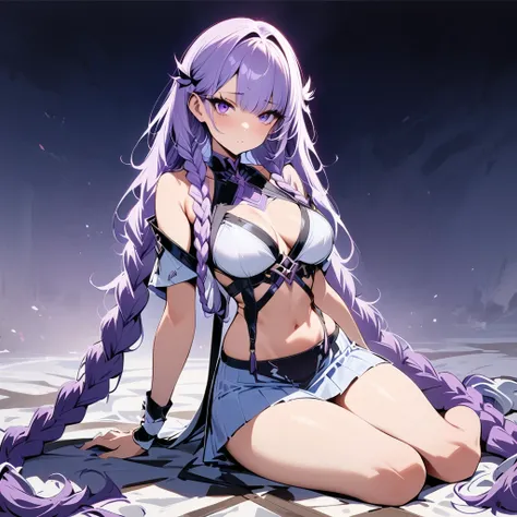 (masterpiece, best quality:1.2), Watching_exist_Viewer，beautiful girl，beautiful eyes，Exquisite facial feexistures，Pretty Face，Two very long braids，Purple and White Ombre Braids，Bangs，whole body，Sexy，Short skirt