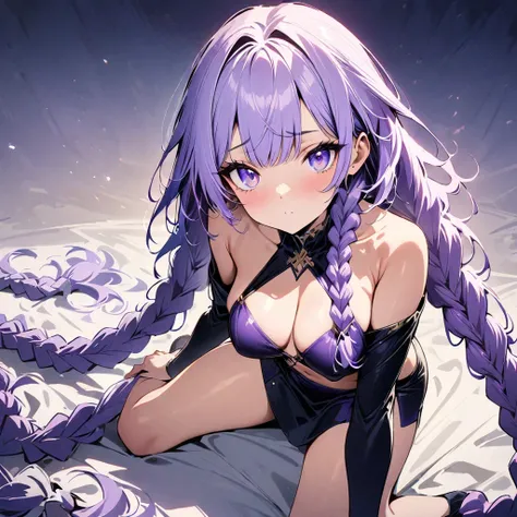 (masterpiece, best quality:1.2), Watching_exist_Viewer，beautiful girl，beautiful eyes，Exquisite facial feexistures，Pretty Face，Two very long braids，Purple and White Ombre Braids，Bangs，whole body，Sexy，Short skirt