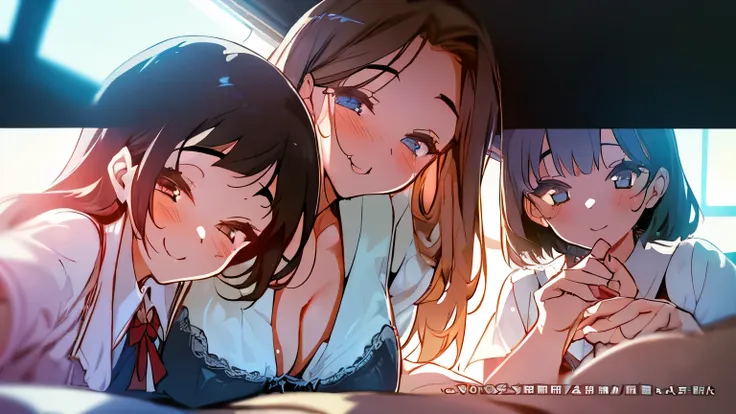 nsfw:0.8, (masterpeace, high quality), (multiple girls) , 3 girls ,group selfie,  classroom,  ( school lingerie:1.2), low angle,...