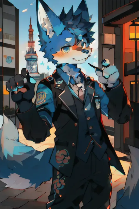 Blue fur, Canine, Fox motif boy, Uniform, Tokyo Tower