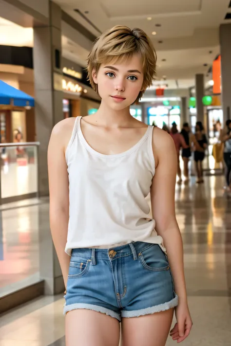 8k, raw picture, photograph, beautiful short hair female , casual wear,mall