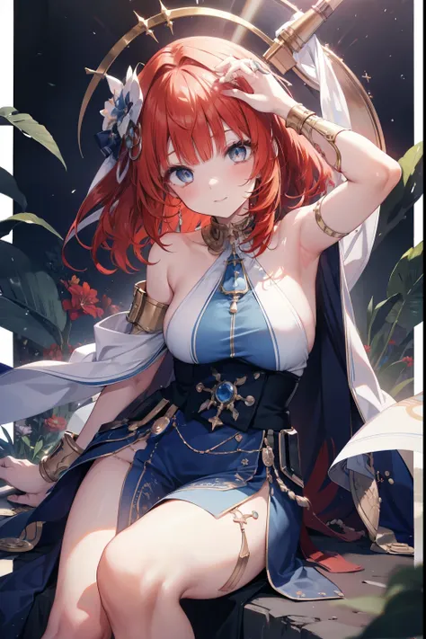 Niiro、blush,smile、Red hair、Usual clothes、Combat Uniform、Show me your armpits、Shoulder Bare、The clavicle is visible、Sexy thighs、Beautiful feet、Usual hairstyle、highest quality, High resolution, unity 8k wallpaper, (shape:0.8), (Beautiful and beautiful eyes:1...