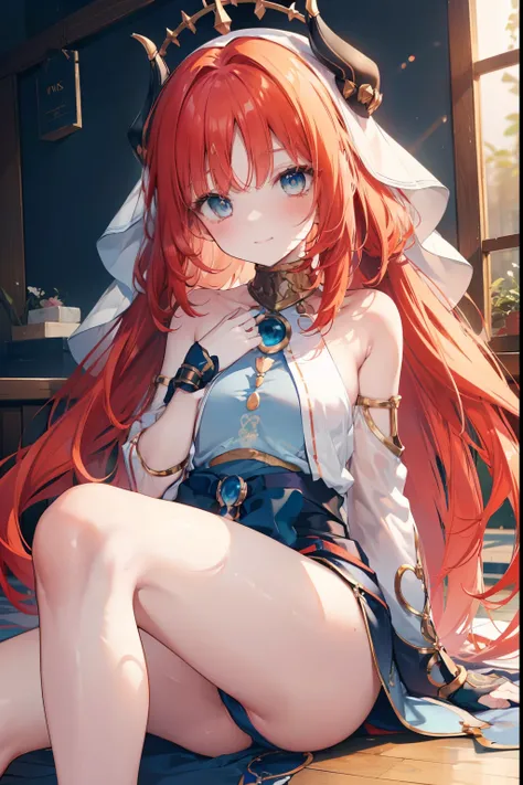 Niiro、blush,smile、Red hair、Long Hair、Usual clothes、Combat Uniform、Shoulder Bare、The clavicle is visible、Sexy thighs、Beautiful feet、Usual hairstyle、highest quality, High resolution, unity 8k wallpaper, (shape:0.8), (Beautiful and beautiful eyes:1.6), Highly...