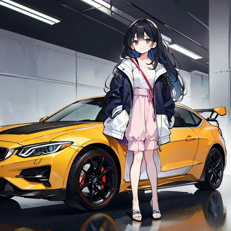 highest quality、masterpiece、Ultra high definition、highest quality、Girl standing next to a luxury car