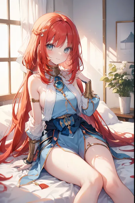 Niiro、blush,smile、Red hair、Long Hair、Usual clothes、Combat Uniform、Shoulder Bare、The clavicle is visible、Sexy thighs、Beautiful feet、Usual hairstyle、highest quality, High resolution, unity 8k wallpaper, (shape:0.8), (Beautiful and beautiful eyes:1.6), Highly...