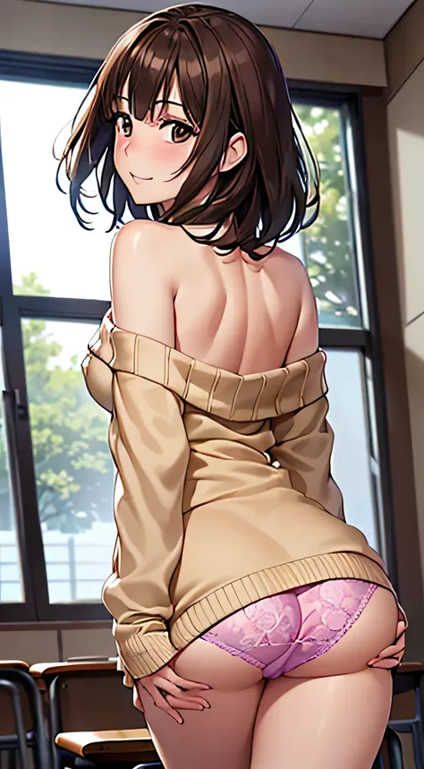 ((Tabletop, highest quality, High resolution, , Perfect Pixel, 4K,))), 1 female teacher, single, alone, beauty、The whole body is visible、 ((Mid-wave hair, bangs, Brown Hair)), ((Brown eyes, Beautiful eyelashes, Realistic eyes)), ((Detailed face, Blushing:1...