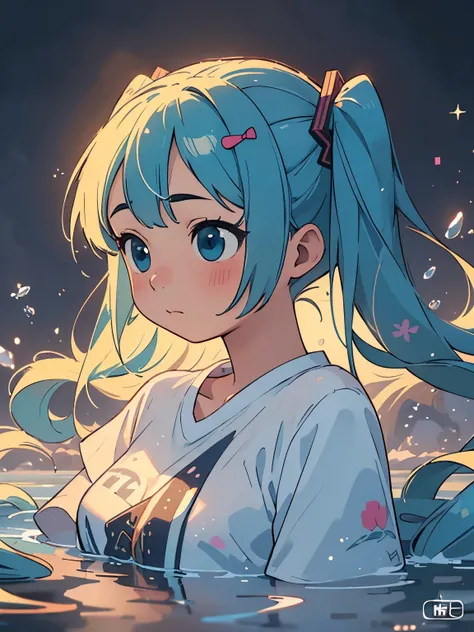 (masterpiece、highest quality、highest quality、Official Art、Beautiful and beautiful:1.2)、(One girl:1.3)Hatsune Miku、Twin tails,Big Breasts,(masterpiece, highest quality),Best lighting,One girl, Chibi Style,cute,Long hair,bangs,Beautiful and delicate face,Bea...