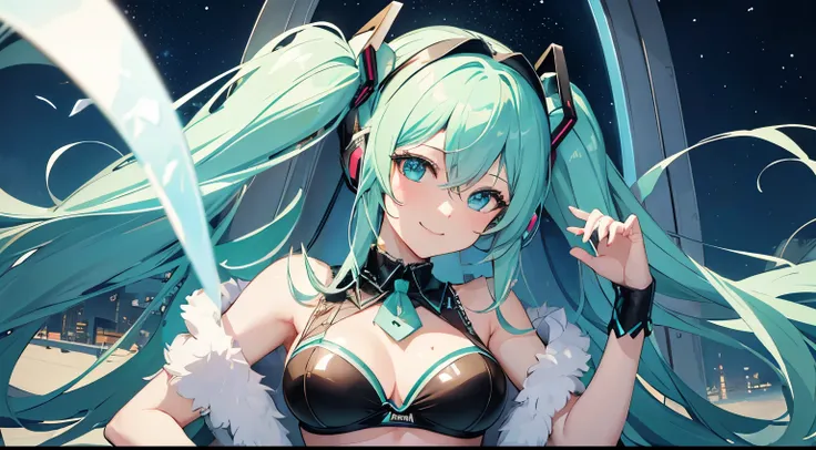 Drive a Lamborghini、Hatsune Miku in a bikini、Large Breasts、Night view、smile