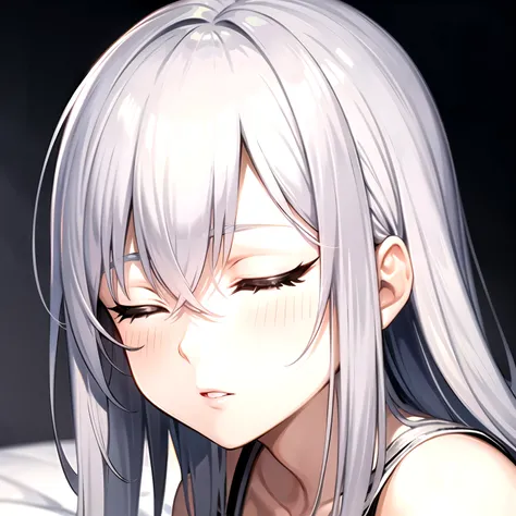 Sleeping　anime　Gray Hair　night　Bed　Face close-up