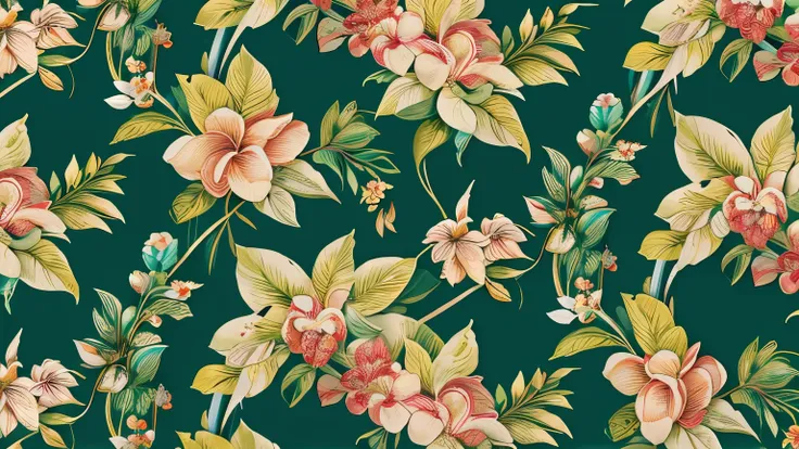 Indulge in the beauty of nature with a seamless row of rolled graphics, each one capturing the essence of a tropical paradise through intricate and diverse floral designs