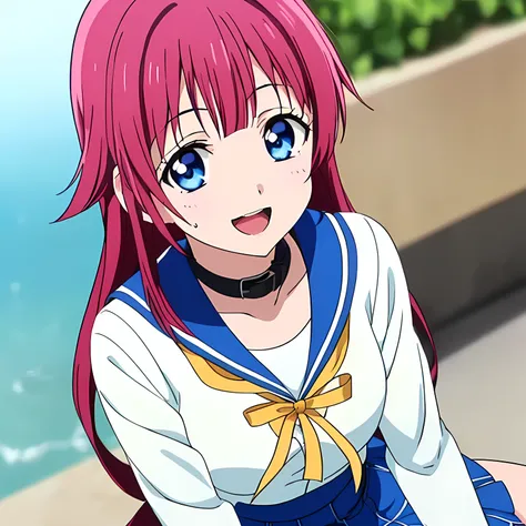 highest quality, (masterpiece:1.2), Very detailed, Game CG, ((((Very beautiful school uniform1Close-up shot of a girl)))), ((The girl everyone loves)), (((Very beautiful pink hair))), ((((the collar is white,、Blue streaked、Yellow sailor suit)))), ((Dark na...
