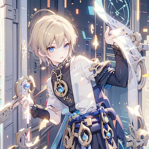{{{{{boy}}}}}, masterpiece, best quality, solo, finely detail, 1boy, short hair, golden hair with yellow straight hair, blue eyes,shota,nude,chastity lock
