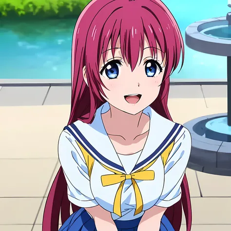 highest quality, (masterpiece:1.2), Very detailed, Game CG, ((((Very beautiful school uniform1Close-up shot of a girl)))), ((The girl everyone loves)), (((Very beautiful pink hair))), ((((Yellow sailor suit)))), ((Sailor uniforms have blue lines)), ((Dark ...