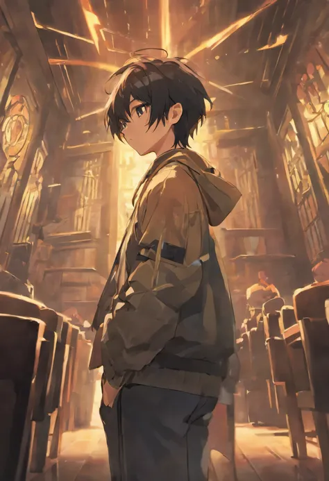 {{{{{boy}}}}},{{{{Kirito}}}}，masterpiece,best quality,official art,extremely detailed CG unity 8k wallpaper，solo，Black hair ，short hair，Blue and black eyes ，Shorts ，Sneakers ，cum，classroom
