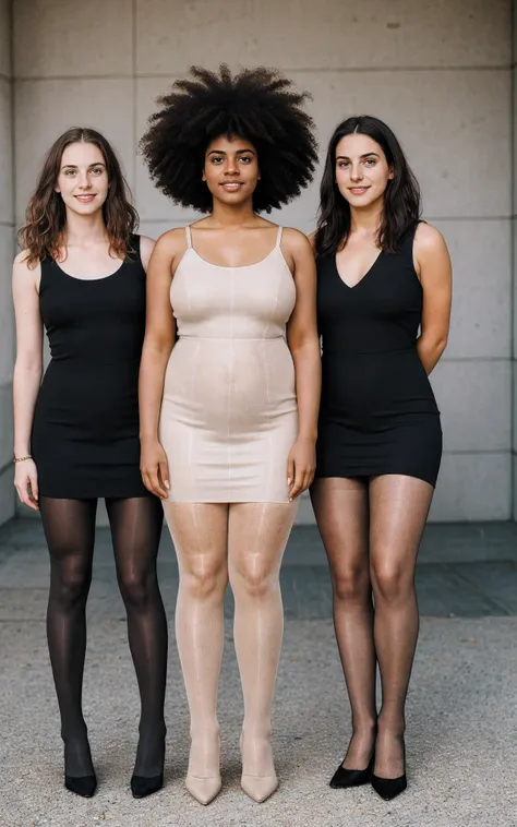 3 girls, huge fat legs, pale skin, freckles, mulatto, garota adolescente, negra, cabelo cacheado 4b, full body, high heels, big ...