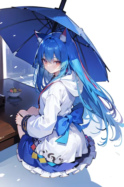 （masterpiece：1.2），Super detailed，lifelike，Expressive eyes，fair skin，perfect face shape，1 girl，
Japanese comics,Gorgeous blue hair,flowing blue hair,flowing clothes,Cat ears,Petals fall,beautiful lola,Baby Angel,
Cross your legs，Gentle and peaceful backgrou...