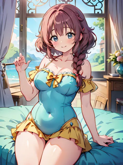 anime illustration、highest quality、fairy tale、plump gal、perfect proportions、braid、the little mermaid、smile、very big 、thick thigh...