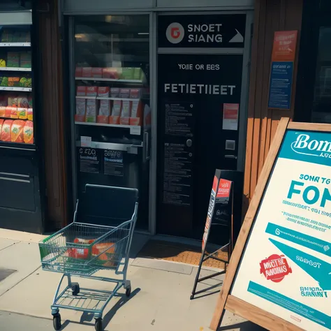 two advertising signs near a grocery store