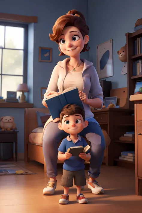 drawing of a mother reading a book with her son on a cell phone app