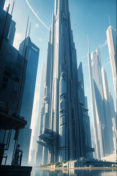 Seton style, City of Progress, futuristic city, Utopian World, Shining cool colors, Prosperous building, Haute couture and architectural design, Luxury Building, Utopian future, Very detailed, HDR, perfect, Amazing progressive architecture, perfect world, ...
