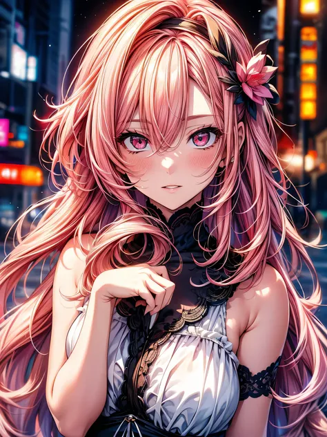 best quality, masterpiece, Ultra-high resolution, Reality, 1 Girl, pink hair, red eyes, 25 years old, in love