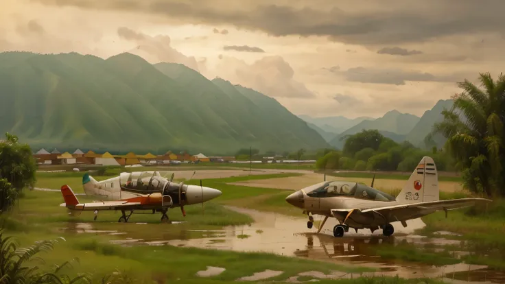 create an oil painting of beautiful landscape of Indian desi plane land village in rainy season ,4k image, oil painting brush texture, clear, sharpness, good contrast