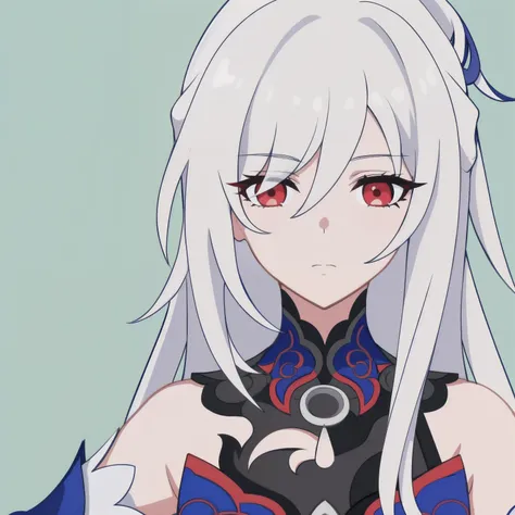 anime girl, solemn expression, white hair, red eyes, shirt, jing liu, honkai star rail, 1girl, masterpiece, (beautiful and aesthetic:1. 5), thick black lineart, clean lineart, perfect lineart, variable lineart, thick lineart, clean anime outlines, intense ...