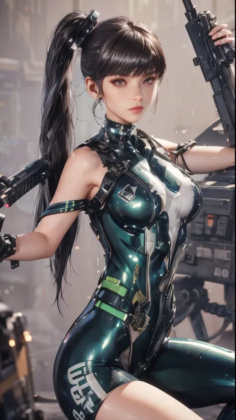 there is a woman in a latex outfit holding a gun, eve, stellar blade, mechanized soldier girl, perfect android girl, m4 sopmod ii girls frontline, girl in mecha cyber armor, 3 d render character art 8 k, gynoid cyborg body, armor girl, cyberpunk 2 0 y. o m...