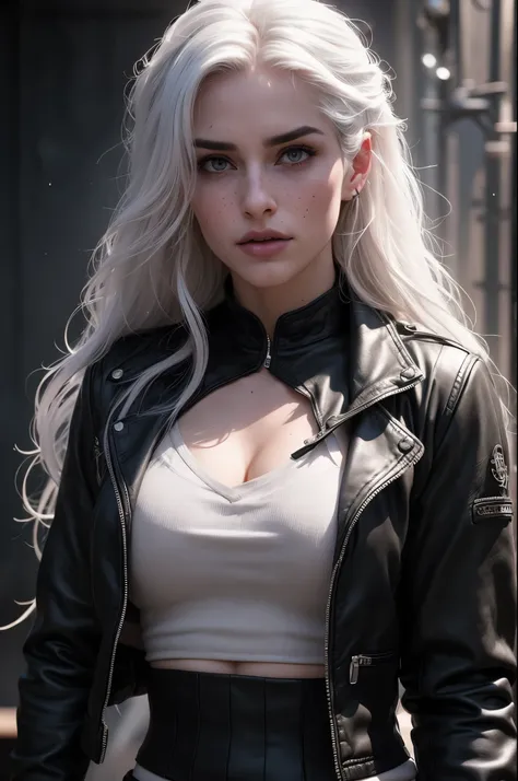 beautiful with long white hair and violet eyes like constellations, parecida com a yennefer do jogo the witcher, athletic body, ...