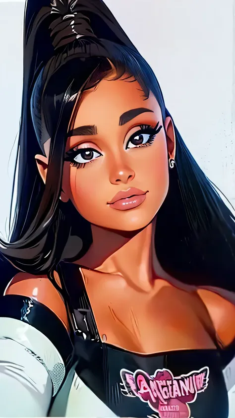 uma pintura de uma mulher com cabelo loiro e blusa preta, pintura de ariana grande, pintura de retrato de ariana grande, retrato de ariana grande, no art style by bowater, cartoon pintura digital, glossy pintura digital, digital illustration portrait, arte...