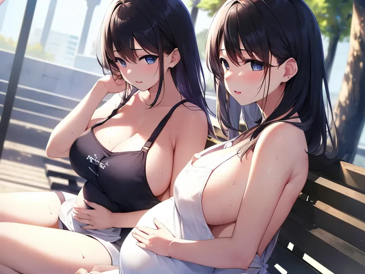 (Tabletop.highest quality).(Black Hair、Bangs、pregnancy、Naked apron high school student、Dynamic Low Angle、Hair blowing in the wind、short apron、Hidden Date、Girl sitting on a bench drinking milk、She has gorgeous milk、beautiful spotlight、Beautiful body、Sweatin...