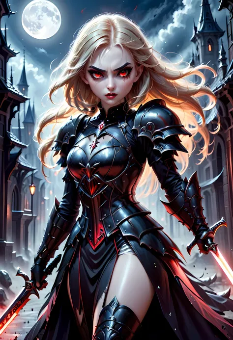 modisn disney arafed, dark fantasy art, gothic art, a picturק of a vampire ready for battle, female vampire, armed with a sword,...