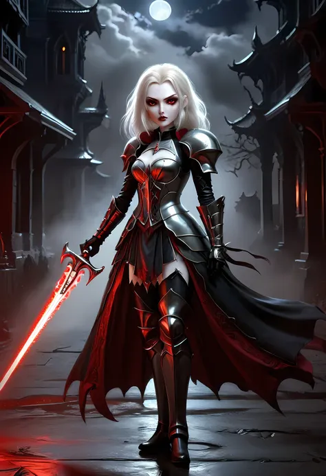 arafed, dark fantasy art, gothic art, a picturק of a vampire ready for battle, female vampire, armed with a sword, wearing heavy...