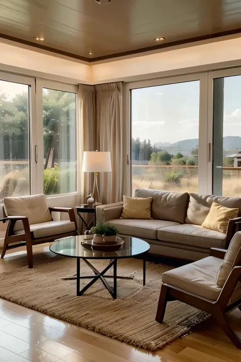 Expansive Uving rooms with those signature floor to ceiling windows have become a hallmark of modern architecture. Picture a luxurious ing cabin amidst e serene, w covered landscape. Inside, the living area boasts a sleek, contemporary design design with w...