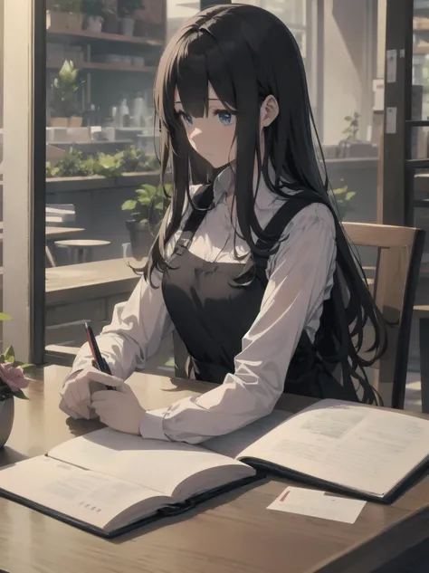 Subtitle: {{Cafe}} {{Private Clothes}} {{Writing in a Notebook}}

In a small café in town, a beautiful girl, Saori, was sitting at a table in her casual clothes, writing something in a notebook. The soft light shining through the café window illuminates he...