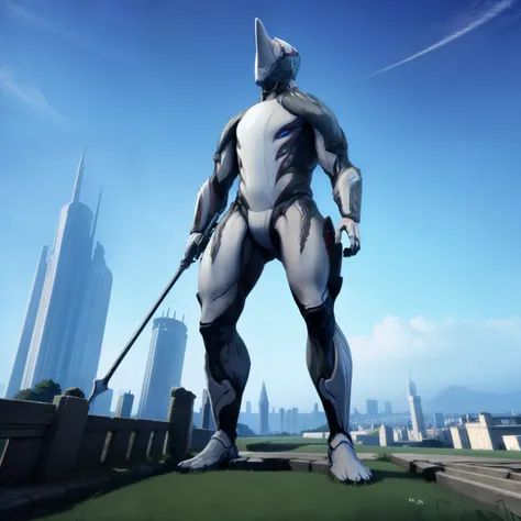 (full body), (soft shading), 4k, hi res, excalibur, giant towering city, low angle