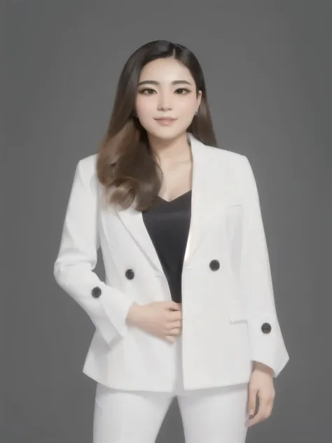 (a confident Arab woman posing for a professional profile photo in a white suit with a black blouse underneath), Xision Wu, lab coat, Yun Ling, Xintong Chen, professional headshot, Chengyou Liu, professional portrait, Jinyiwei, Li Zixin, professional profi...