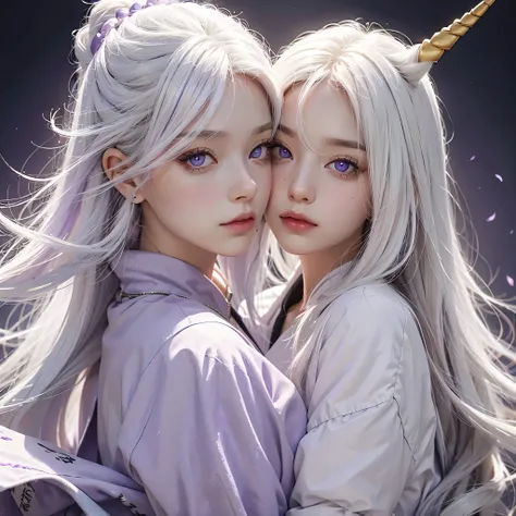 Unicorn Anthropomorphic Female High detail White hair Purple pupils