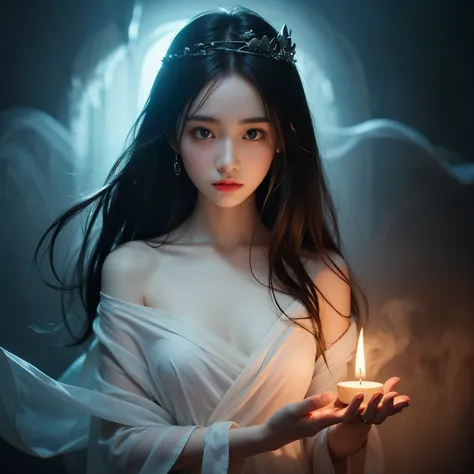 The concept of beauty、existence like air、ghostly ghost、Unforgettable beauty、Mysterious atmosphere、Dark and eerie、Ethereal glow、supernatural energy、A ray of smoke、Translucent figures、Spiritual Reality、Hauntingly beautiful、Ethereal Princess、Ghostly Aura、Ethe...