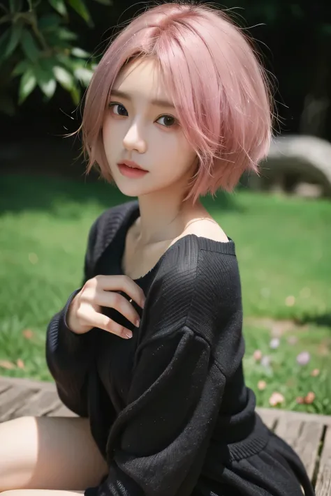 1 girls, hahari hanazo, short hair, pink hair, ultra detail, realistic