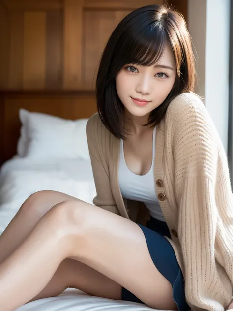 (highest quality:1.5)、(Realistic:1.5)、(1 person:1.5)、Very detailed、High resolution、8k、medium breasts、Natural color lips、Cute Smile、Japanese women、20-year-old girl、Beautiful and elegant face、Perfect and beautiful face、Balanced big eyes、Brunette eyes、Beautif...