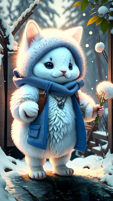 best image quality、"Create cute creature masterpieces. ermine、(Winter ermine), high detail, In 8K、best image quality、Dressed as an adventurer、Bogan in hand、Video Game Hero Costume、(((cute)))、
