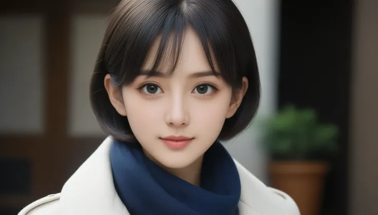 8k, Ultra-high resolution, highest quality, masterpiece, 超Realistic, photograph, 1 girl, (20-year-old:1.3), pretty girl, Cute Face, Beautiful eyes in every detail, 細かくdetailedに,(Tabletop, highest quality),One Girl, alone, Shiny black hair, scarf, Realistic...